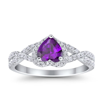 Heart Promise Ring Infinity Shank Simulated Amethyst CZ 925 Sterling Silver